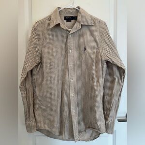 Ralph Lauren Men's Beige Checkered Button Down Shirt